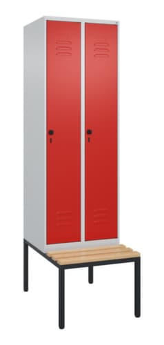 C+P Armoire vestiaire avec banc Classic Plus pour une séparation en noir et blanc, largeur de compartiment 300 mm