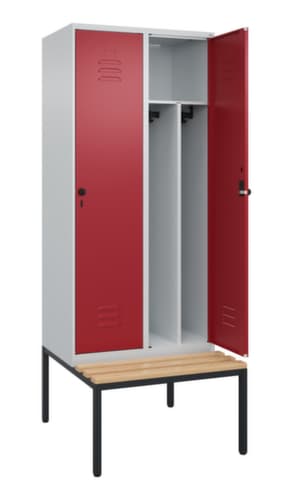 C+P Armoire vestiaire avec banc Classic Plus pour une séparation en noir et blanc, largeur de compartiment 400 mm