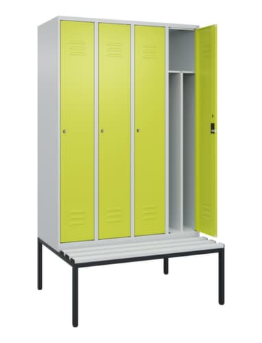 C+P Armoire vestiaire avec banc Classic Plus pour une séparation en noir et blanc, largeur de compartiment 300 mm