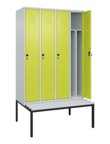 C+P Armoire vestiaire avec banc Classic Plus pour une séparation en noir et blanc, largeur de compartiment 300 mm
