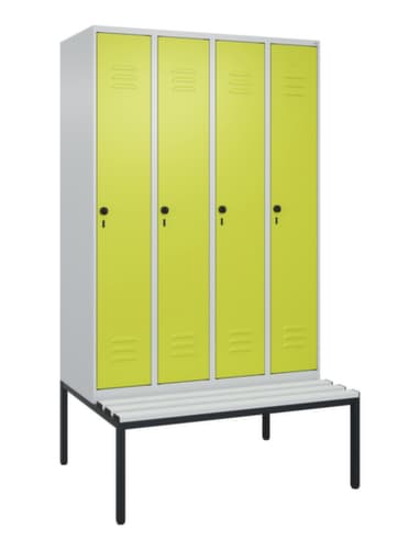C+P Armoire vestiaire avec banc Classic Plus pour une séparation en noir et blanc, largeur de compartiment 300 mm