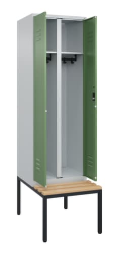 C+P Armoire vestiaire avec banc Classic Plus pour une séparation en noir et blanc, largeur de compartiment 300 mm