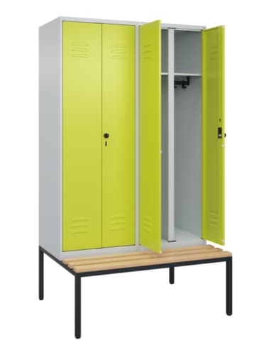 C+P Armoire vestiaire avec banc Classic Plus pour une séparation en noir et blanc, largeur de compartiment 300 mm