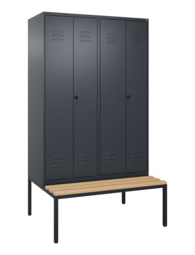 C+P Armoire vestiaire avec banc Classic Plus pour une séparation en noir et blanc, largeur de compartiment 300 mm