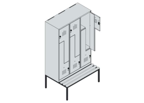 C+P Armoire vestiaire Z Classic Plus avec banc intégré, largeur de compartiment 400 mm