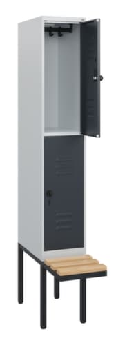 C+P Armoire vestiaire à deux niveaux Classic Plus avec banc, largeur de compartiment 300 mm