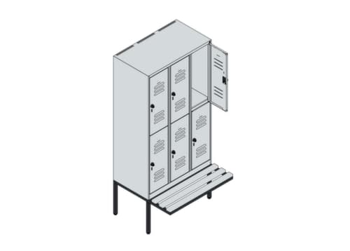 C+P Armoire vestiaire à deux niveaux Classic Plus avec banc, largeur de compartiment 300 mm