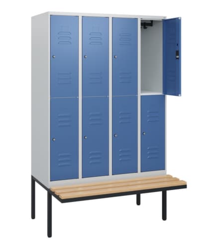 C+P Armoire vestiaire à deux niveaux Classic Plus avec banc, largeur de compartiment 300 mm