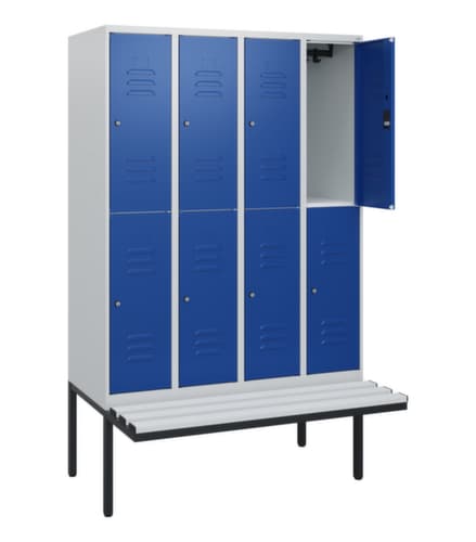 C+P Armoire vestiaire à deux niveaux Classic Plus avec banc, largeur de compartiment 300 mm