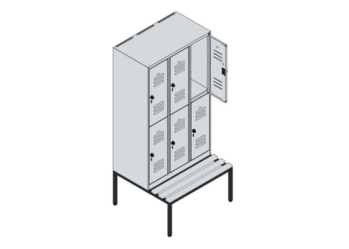 C+P Armoire vestiaire à deux niveaux Classic Plus avec banc, largeur de compartiment 300 mm