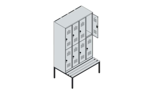 C+P Armoire vestiaire à deux niveaux Classic Plus avec banc, largeur de compartiment 300 mm