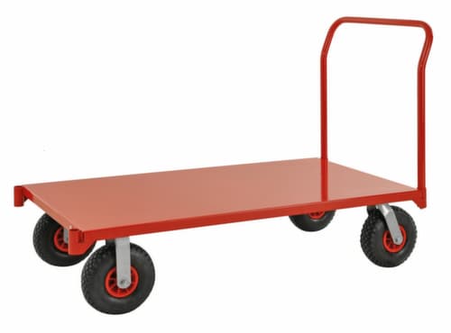 Kongamek Chariot à poignée de poussée avec surface de chargement en acier, force 1200 kg, plateau longueur x largeur 1400 x 760 mm