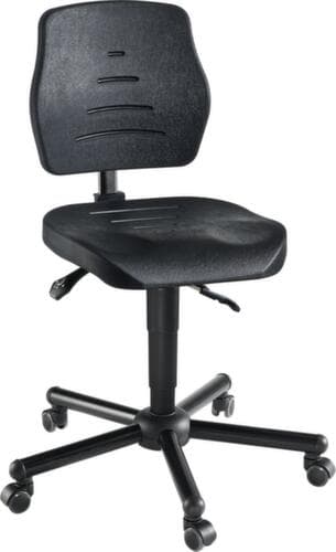 meychair Siège d'atelier pivotant Workster Pro W15, assise mousse PU noir, avec 5 roulettes pivotantes