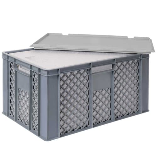 Bac gerbable norme Europe avec boîte isotherme, gris, capacité 63 l, couvercle indépendant pour boîte isotherme