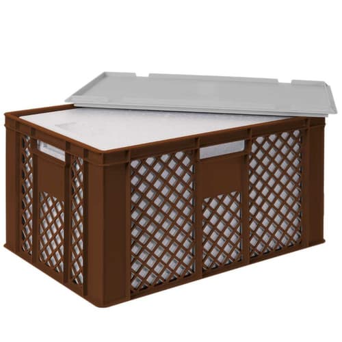 Bac gerbable norme Europe avec boîte isotherme, marron, capacité 63 l, couvercle indépendant pour boîte isotherme