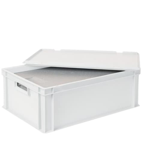 Bac gerbable norme Europe avec boîte isotherme, blanc, capacité 44,5 l, couvercle indépendant pour boîte isotherme