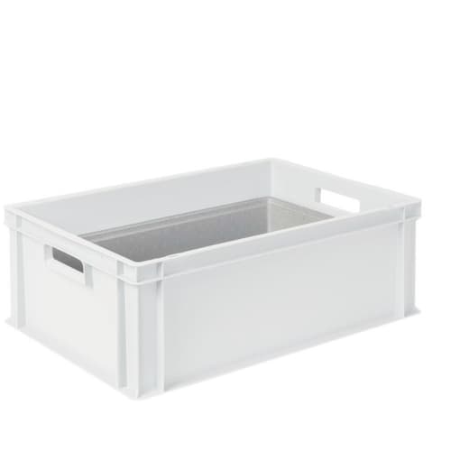 Bac gerbable norme Europe avec boîte isotherme, blanc, capacité 44,5 l, couvercle indépendant pour boîte isotherme