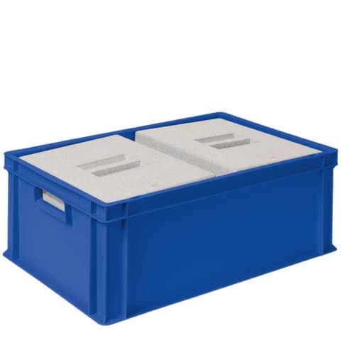 Bac gerbable norme Europe avec 2 boîtes isothermes, bleu, capacité 44,5 l, couvercle indépendant pour boîte isotherme