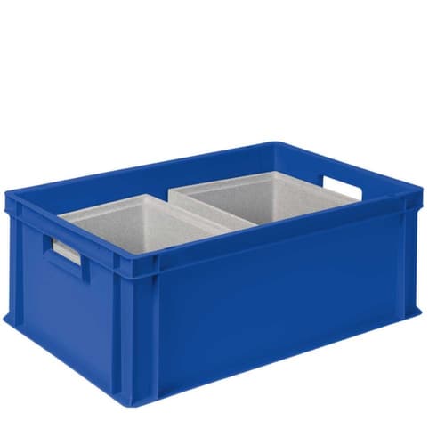 Bac gerbable norme Europe avec 2 boîtes isothermes, bleu, capacité 44,5 l, couvercle indépendant pour boîte isotherme