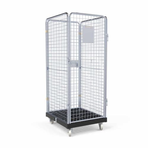 Bac sur roulettes BASICline ADB avec porte et 3 parois grillagées, force 500 kg, longueur x largeur 815 x 724 mm