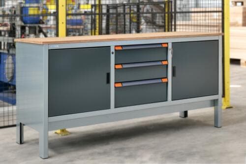 Thurmetall Établi EcoBlox 3D avec panneau multiplis, 3 tiroirs, 2 armoires, gris/RAL7016 gris anthracite
