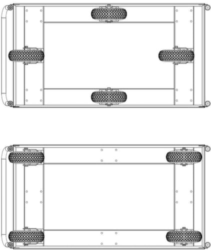 Kongamek Chariot à poignée de poussée avec surface de chargement en acier, force 1200 kg, plateau longueur x largeur 1400 x 760 mm