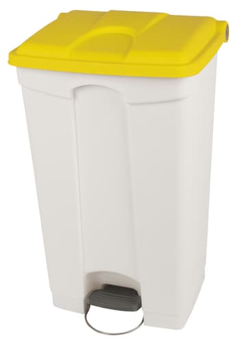 Poubelle à pédale, 90 l, blanc, couvercle jaune