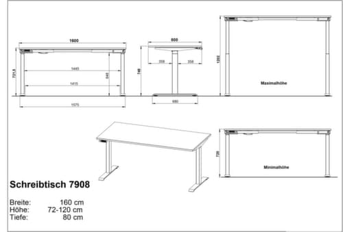bureau à hauteur réglable électriquement GW-MAILAND 7908 avec piètement en T