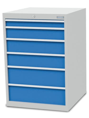 Bedrunka + Hirth Armoire à tiroirs, 6 tiroir(s), RAL7035 gris clair/RAL 5012 bleu clair