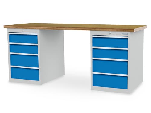 Bedrunka + Hirth Établi avec tiroirs et armoires, 8 tiroirs, 1 armoire, RAL7035 gris clair/RAL 5012 bleu clair