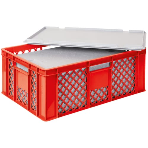 Bac gerbable norme Europe avec boîte isotherme, rouge, capacité 43 l, couvercle indépendant pour boîte isotherme