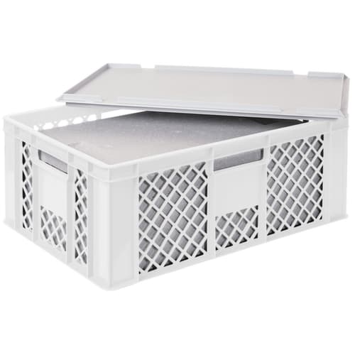 Bac gerbable norme Europe avec boîte isotherme, blanc, capacité 43 l, couvercle indépendant pour boîte isotherme