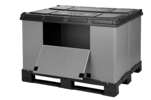 Caisse-palette pliante avec volet de chargement, capacité de gerbage 1000 kg, 3 patins, longueur x largeur 1000 x 1200 mm