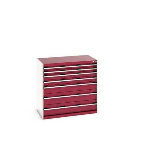 bott Armoire à tiroirs cubio surface de base 1050x650 mm, 7 tiroir(s), RAL7035 gris clair/RAL3004 rouge pourpre