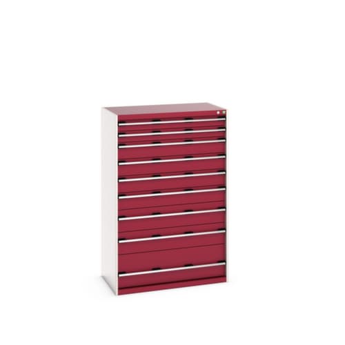 bott Armoire à tiroirs cubio surface de base 1050x650 mm, 9 tiroir(s), RAL7035 gris clair/RAL3004 rouge pourpre