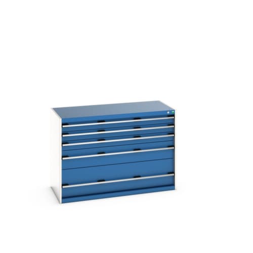 bott Armoire à tiroirs cubio surface de base 1300x650 mm, 5 tiroir(s), RAL7035 gris clair/RAL5010 bleu gentiane