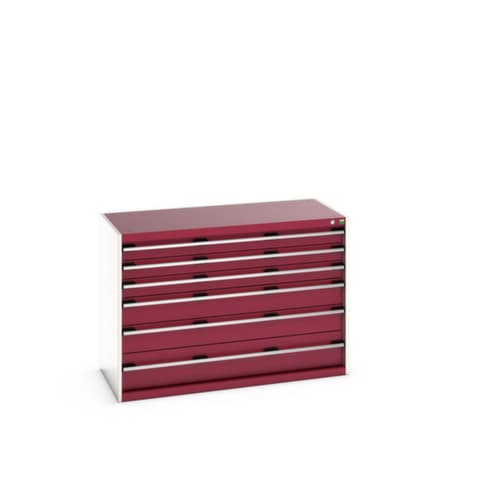 bott Armoire à tiroirs cubio surface de base 1300x650 mm, 6 tiroir(s), RAL7035 gris clair/RAL3004 rouge pourpre