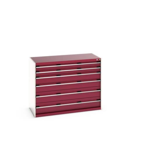 bott Armoire à tiroirs cubio surface de base 1300x650 mm, 6 tiroir(s), RAL7035 gris clair/RAL3004 rouge pourpre