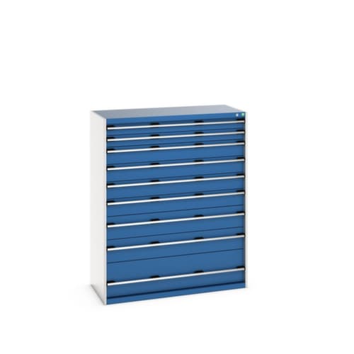 bott Armoire à tiroirs cubio surface de base 1300x650 mm, 9 tiroir(s), RAL7035 gris clair/RAL5010 bleu gentiane