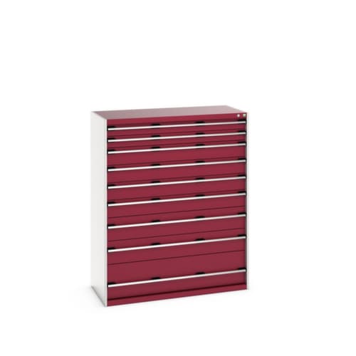 bott Armoire à tiroirs cubio surface de base 1300x650 mm, 9 tiroir(s), RAL7035 gris clair/RAL3004 rouge pourpre