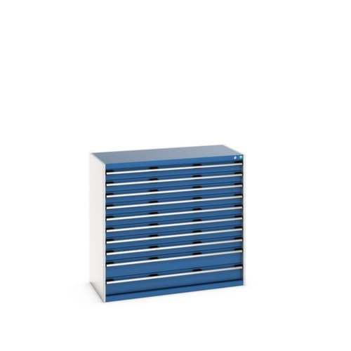 bott Armoire à tiroirs cubio surface de base 1300x650 mm, 10 tiroir(s), RAL7035 gris clair/RAL5010 bleu gentiane