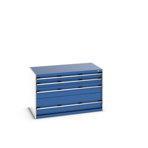 bott Armoire à tiroirs cubio surface de base 1300x750 mm, 4 tiroir(s), RAL7035 gris clair/RAL5010 bleu gentiane