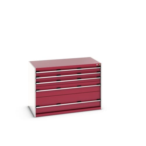 bott Armoire à tiroirs cubio surface de base 1300x750 mm, 5 tiroir(s), RAL7035 gris clair/RAL3004 rouge pourpre