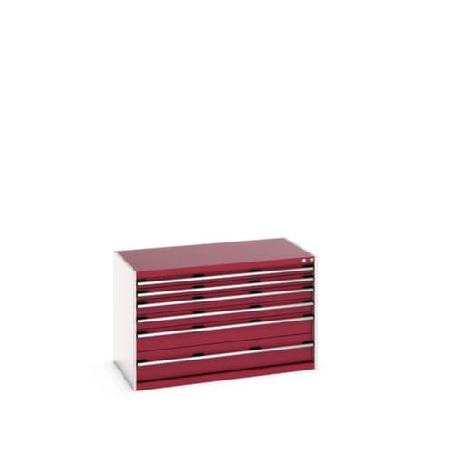 bott Armoire à tiroirs cubio surface de base 1300x750 mm, 6 tiroir(s), RAL7035 gris clair/RAL3004 rouge pourpre