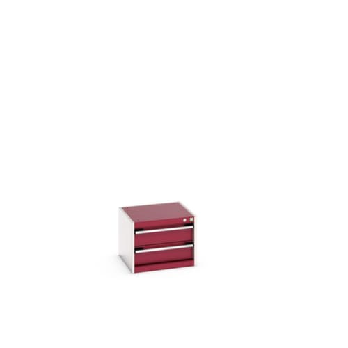 bott Armoire à tiroirs cubio surface de base 525x525 mm, 2 tiroir(s), RAL7035 gris clair/RAL3004 rouge pourpre