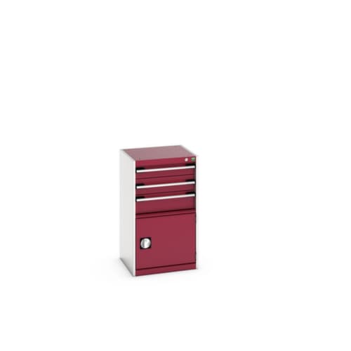 bott Armoire à tiroirs cubio surface de base 525x525 mm, 3 tiroir(s), RAL7035 gris clair/RAL3004 rouge pourpre