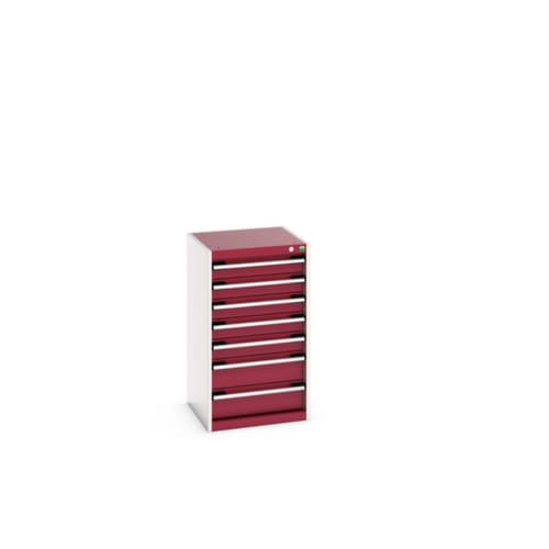 bott Armoire à tiroirs cubio surface de base 525x525 mm, 7 tiroir(s), RAL7035 gris clair/RAL3004 rouge pourpre
