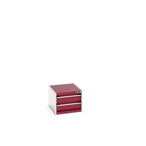 bott Armoire à tiroirs cubio surface de base 525x650 mm, 2 tiroir(s), RAL7035 gris clair/RAL3004 rouge pourpre