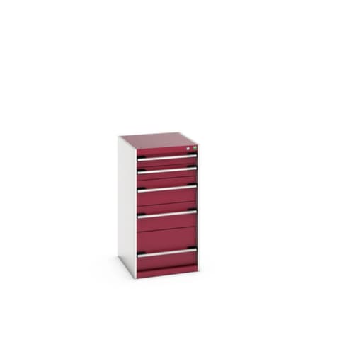 bott Armoire à tiroirs cubio surface de base 525x650 mm, 5 tiroir(s), RAL7035 gris clair/RAL3004 rouge pourpre
