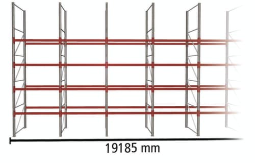 META Rayonnage à palettes MULTIPAL pour 100 palettes, largeur 19185 mm, 5 niveaux de stockage